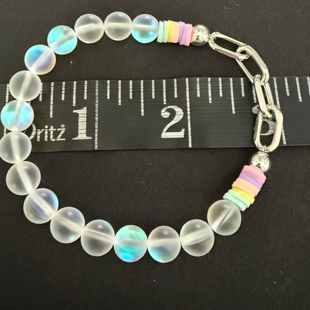 Mermaid Glass and Silver Paperclip Link Beaded‎ Bracelet - Picture 4 of 4